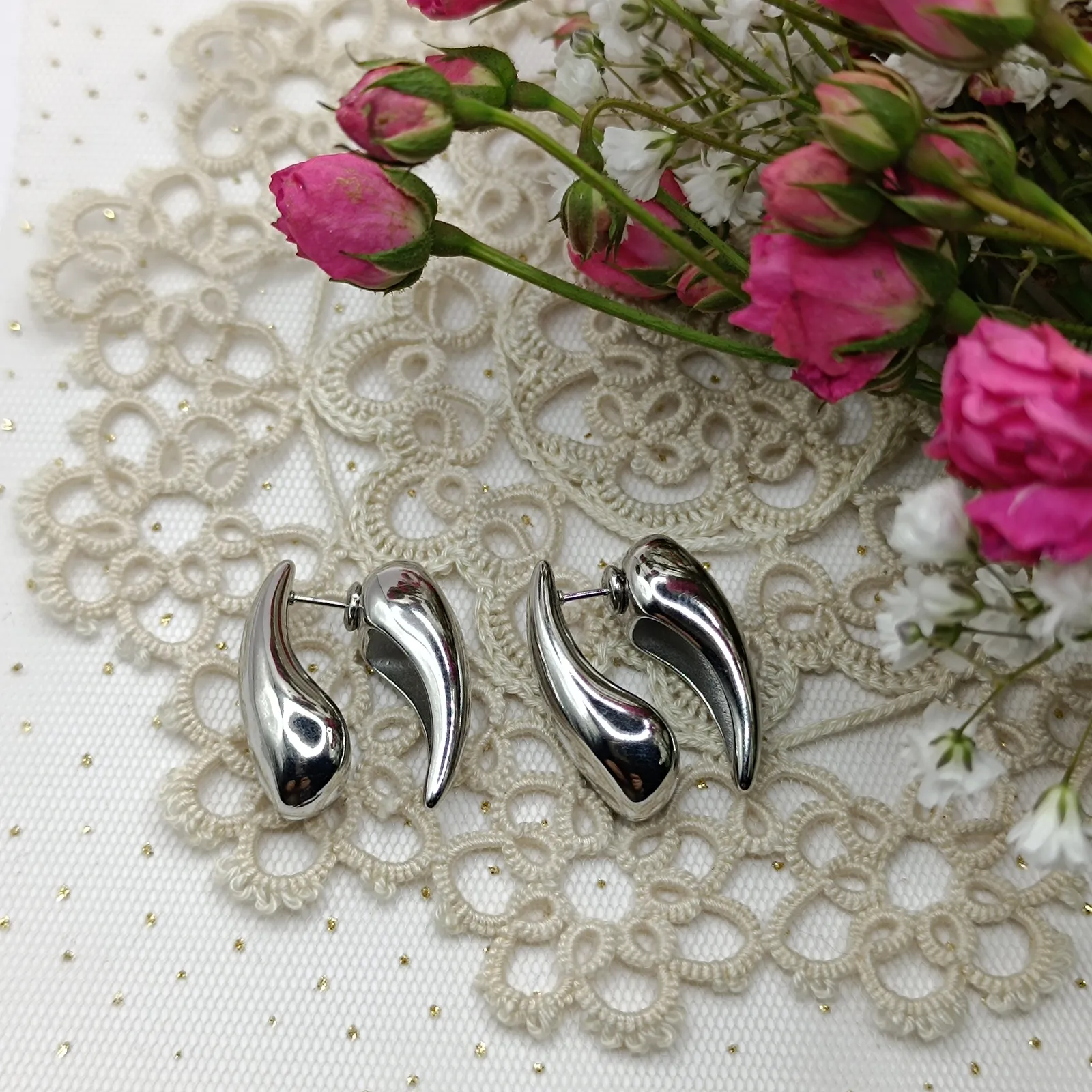 Σκουλαρίκια «Double Tear Drop» – Ατσάλινες Σταγόνες