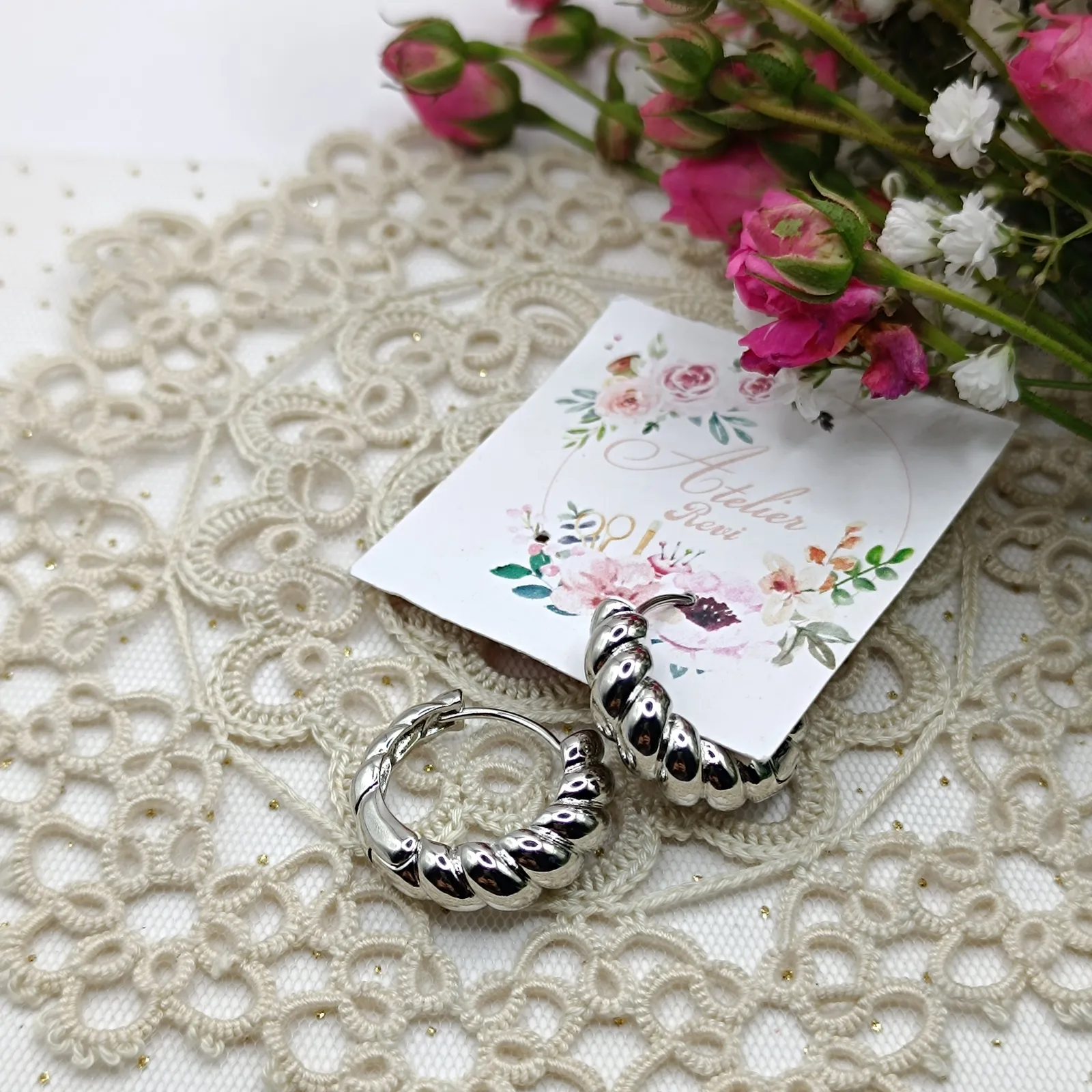 Σκουλαρίκια κρίκοι «Silver Weave Hoops»