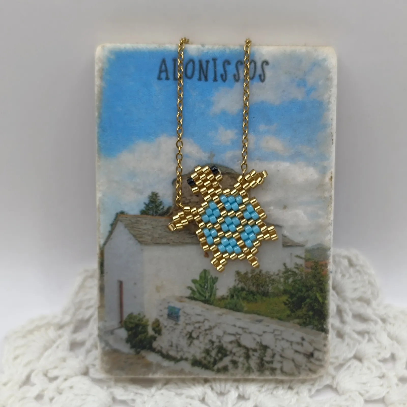 ΧελώναΚολιέ "Sea Turtle" με Miyuki Beads