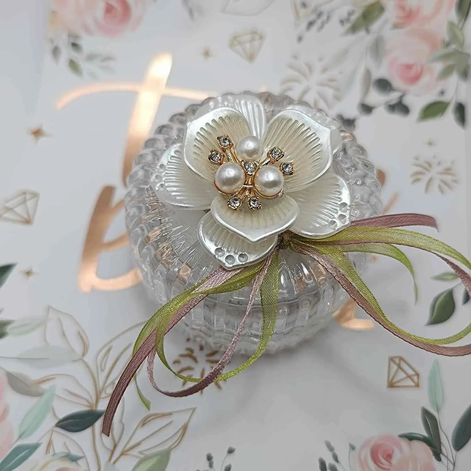 Μπομπονιέρα Γάμου / Βάπτισης "Pearl Blossom" – Γυάλινη Μπιζουτιέρα