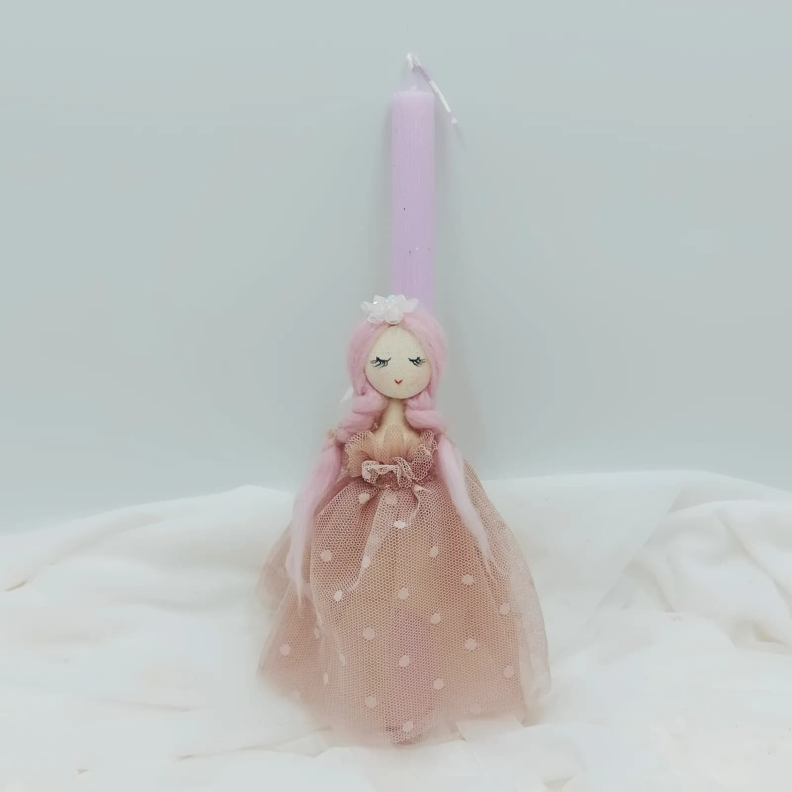 Χειροποίητη Πασχαλινή Λαμπάδα "Polka Dot Princess" – Με Μίνι Μαγνητάκι