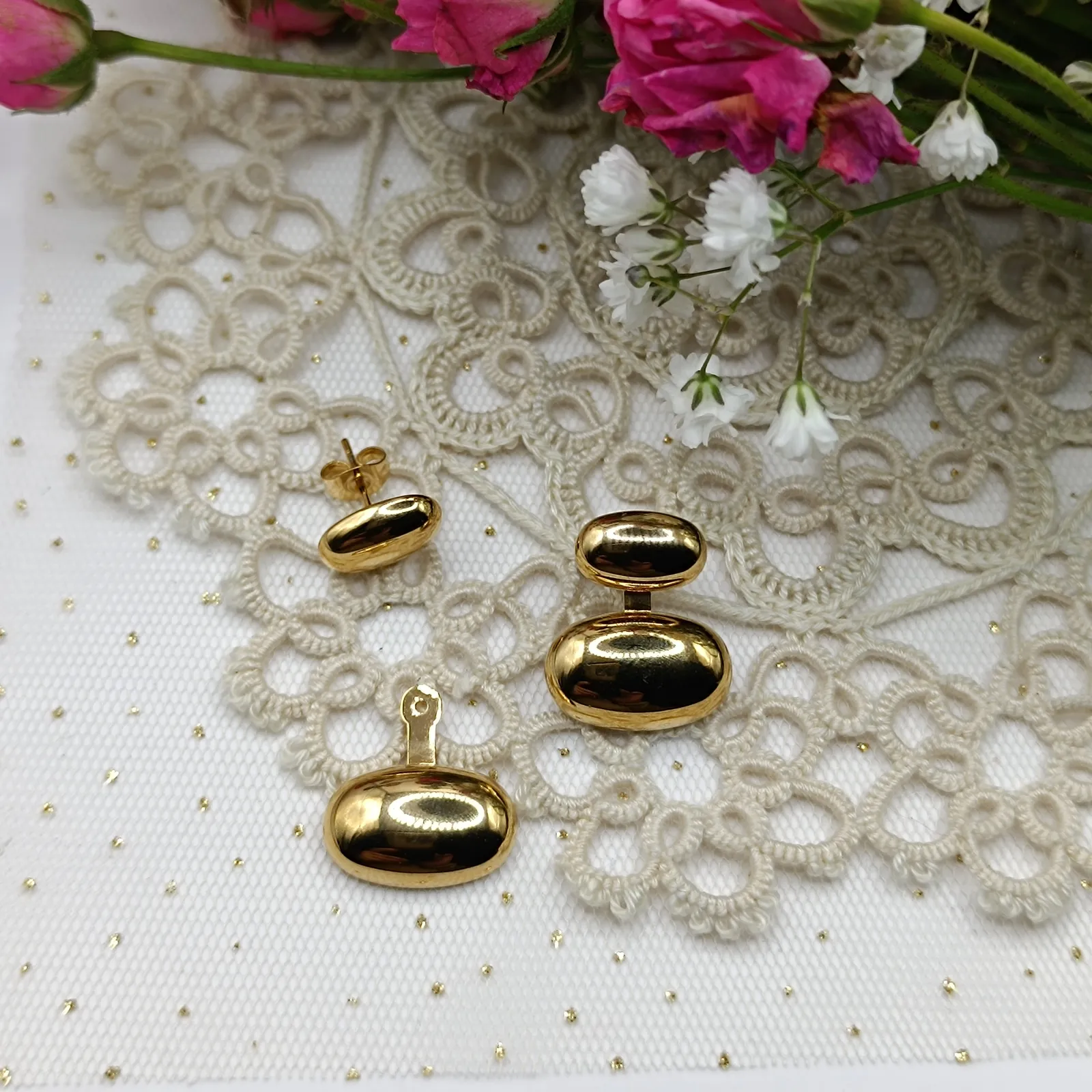 Σκουλαρίκια «Minimalist Oval Duo» – Πολυμορφικά από Επιχρυσωμένο Ατσάλι